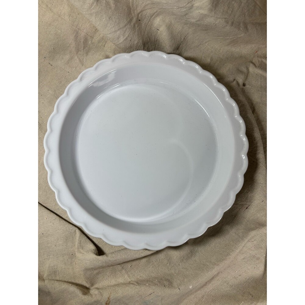 Lattice Pie Dish With Lid White Ceramic Modern Vintage Woven Look 694 - Picture 3 of 9